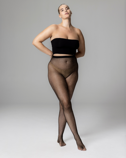 MUSE - NET-PATTERNED SEAMLESS TIGHTS - MICRO FISHNET SHIMMER